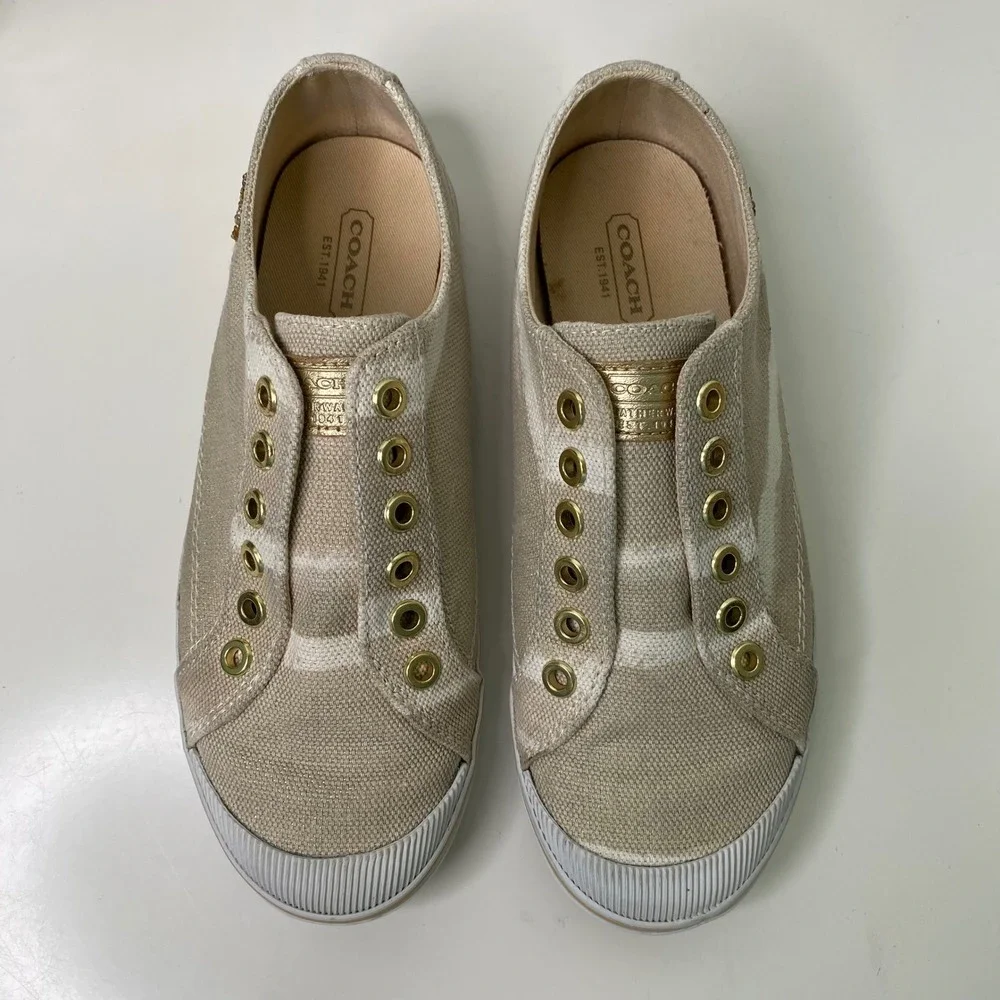 COACH‎ Kennedi Slip On Sneakers Women's Gold Sequin Embellished Shoes 6B